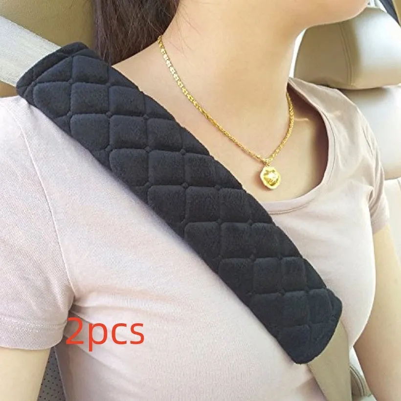 Black cotton car seat belt shoulder pad size 26.5x6cm for children and adults