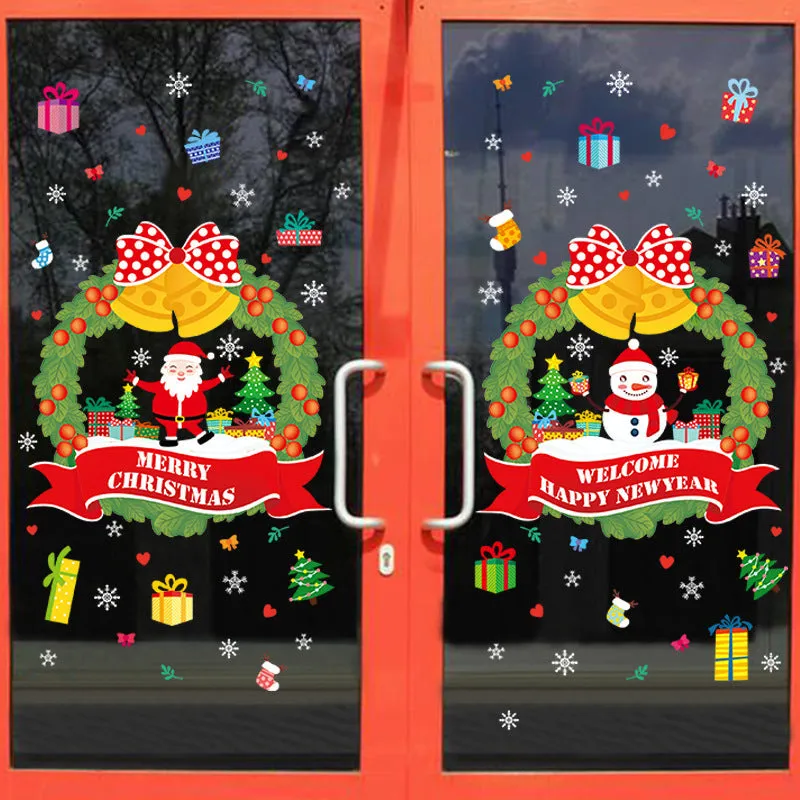 Two large colourful cartoon pattern electrostatic wall stickers, each 60cm by 45cm, for window or wall decoration.