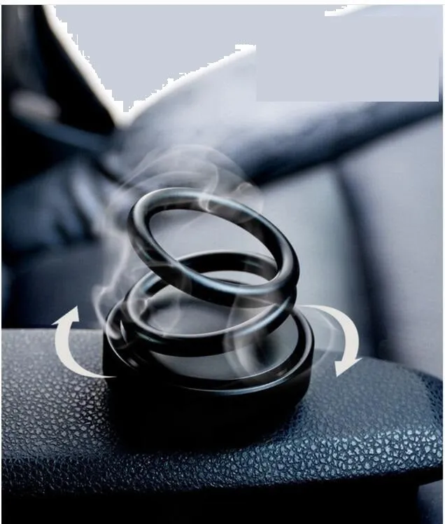 Double ring rotating car aromatherapy diffuser with aluminium alloy magnetic suspension holder in black
