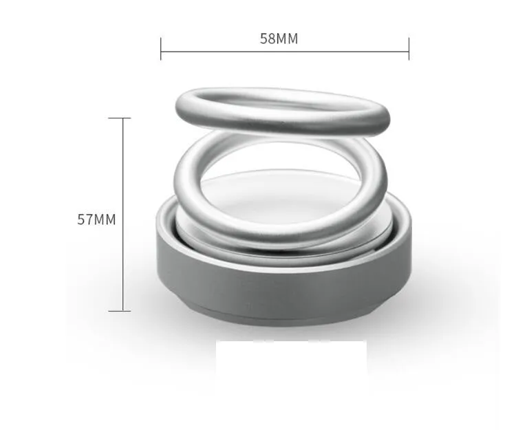 Double ring rotating car aromatherapy diffuser with aluminium alloy magnetic suspension holder in black