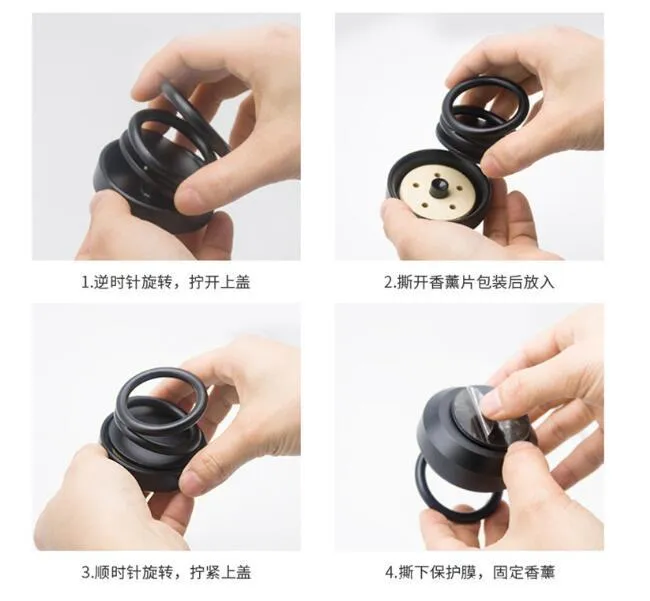 Double ring rotating car aromatherapy diffuser with aluminium alloy magnetic suspension holder in black