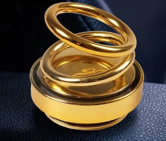 Double ring rotating car aromatherapy diffuser with aluminium alloy magnetic suspension holder in black
