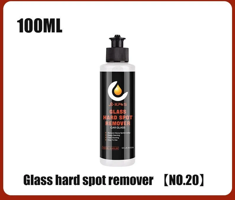 Glass oil film remover cleaning cream paste and cloth in 50ml, 100ml, and 200ml sizes.