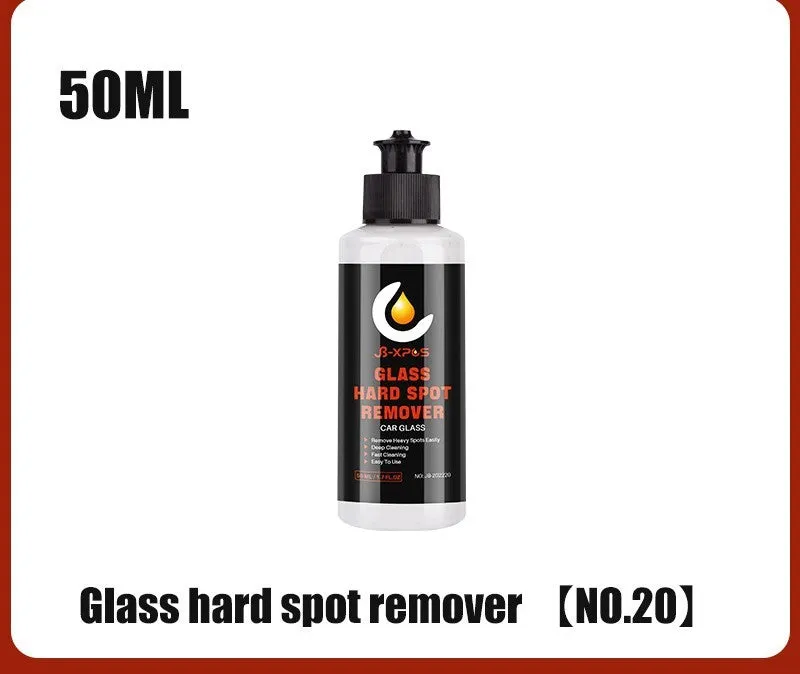 Glass oil film remover cleaning cream paste and cloth in 50ml, 100ml, and 200ml sizes.