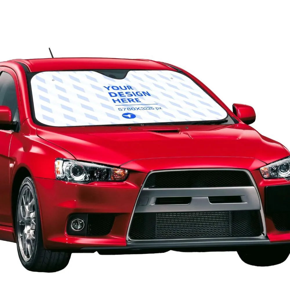 Black stiff heat insulation car windshield sunshade with polyester and bubble aluminium film showing single-sided eagle print