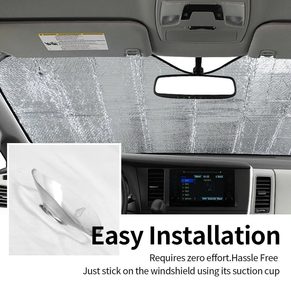 Black stiff heat insulation car windshield sunshade with polyester and bubble aluminium film showing single-sided eagle print