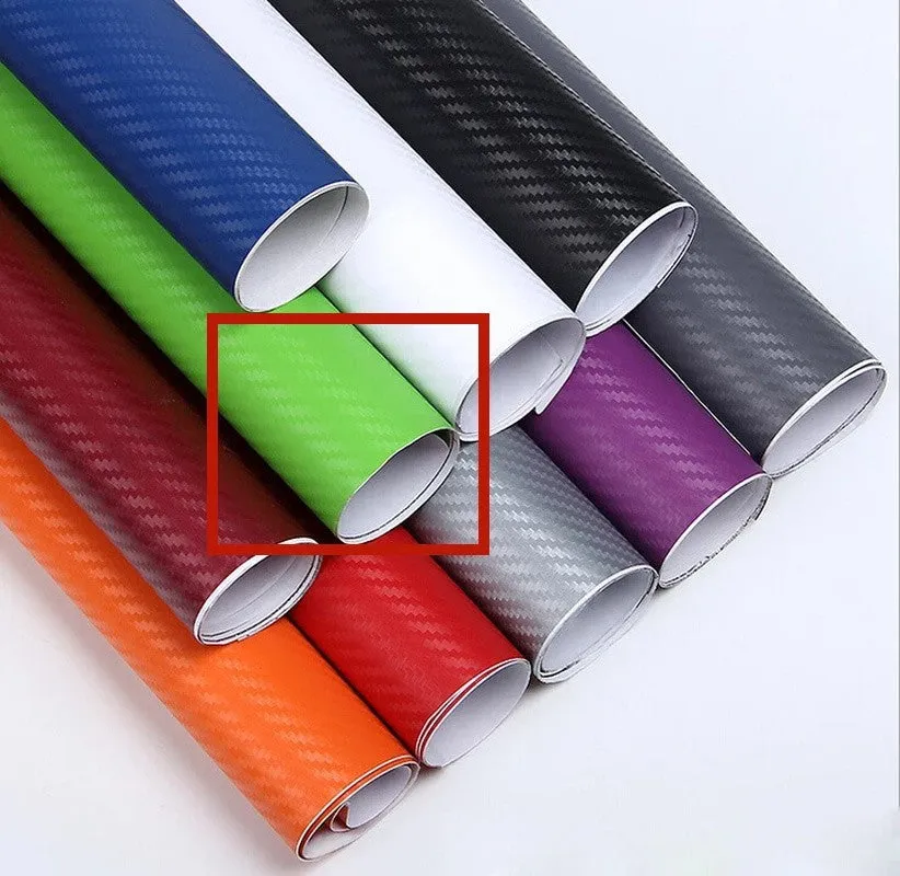 Roll of black carbon fibre textured vinyl sticker for car decoration, showing 3D pattern.