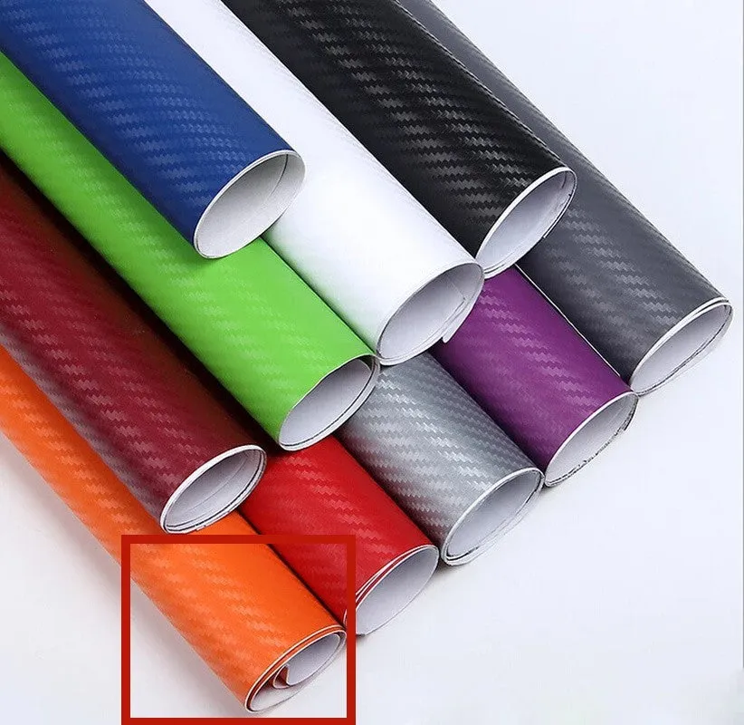 Roll of black carbon fibre textured vinyl sticker for car decoration, showing 3D pattern.