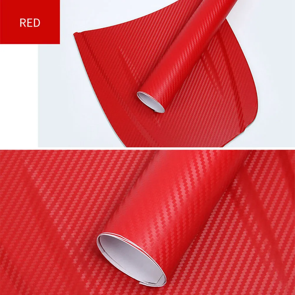 Roll of black carbon fibre textured vinyl sticker for car decoration, showing 3D pattern.