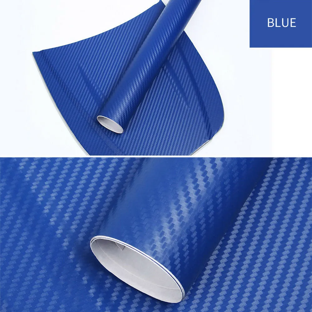 Roll of black carbon fibre textured vinyl sticker for car decoration, showing 3D pattern.