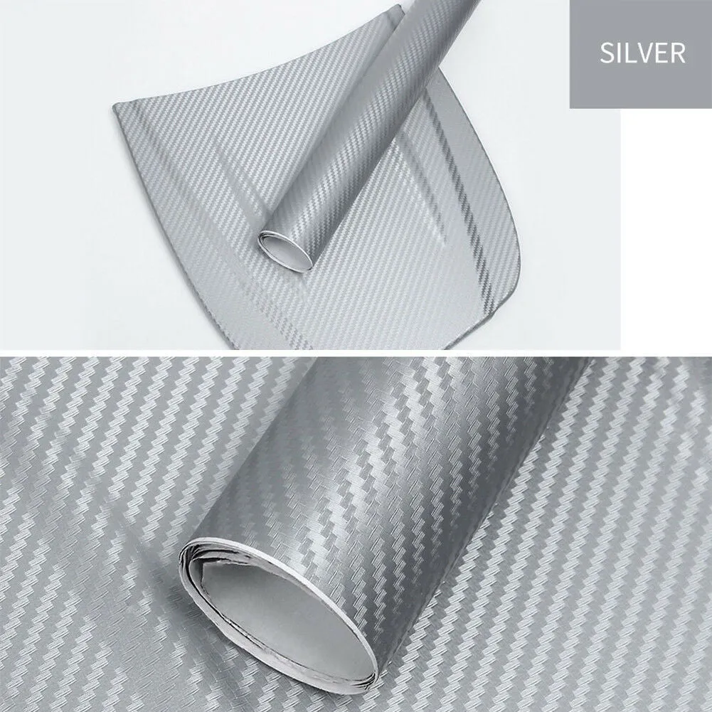 Roll of black carbon fibre textured vinyl sticker for car decoration, showing 3D pattern.
