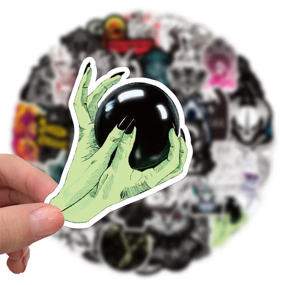 50 black and white gothic devil punk graffiti stickers on PVC matte waterproof film, 7cm each