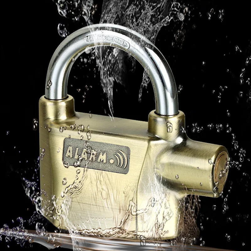 Waterproof siren alarm padlock 175x10x135mm in silver and bronze colours with shackle rotated for mode selection