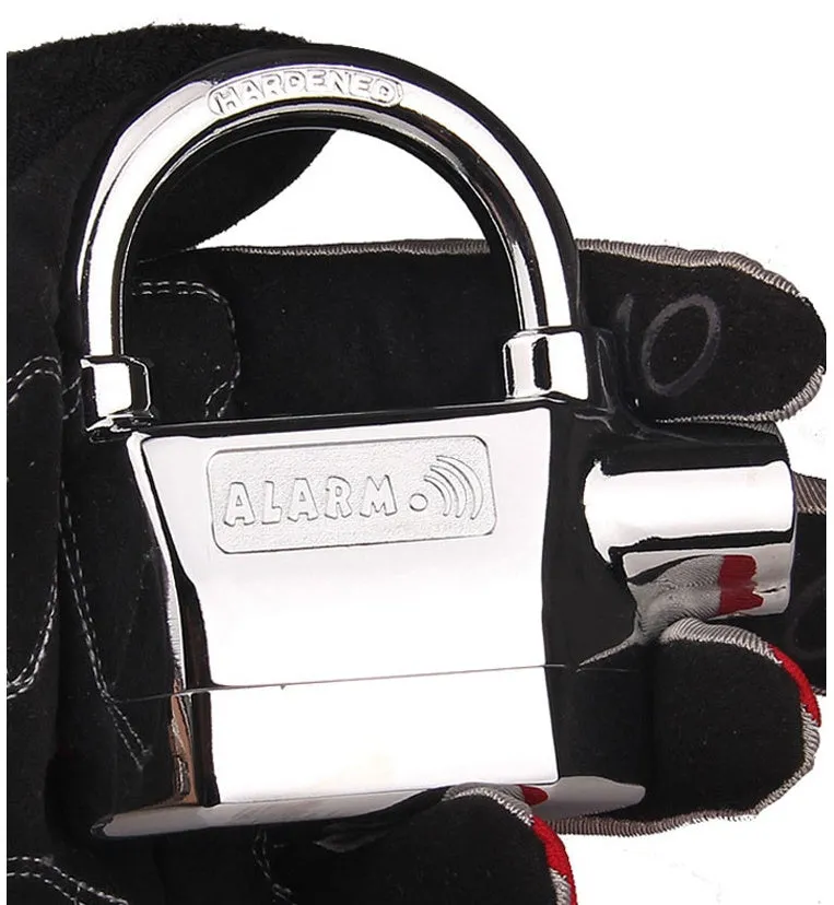 Waterproof siren alarm padlock 175x10x135mm in silver and bronze colours with shackle rotated for mode selection