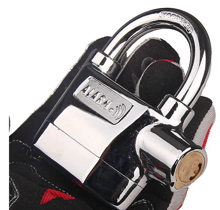 Waterproof siren alarm padlock 175x10x135mm in silver and bronze colours with shackle rotated for mode selection