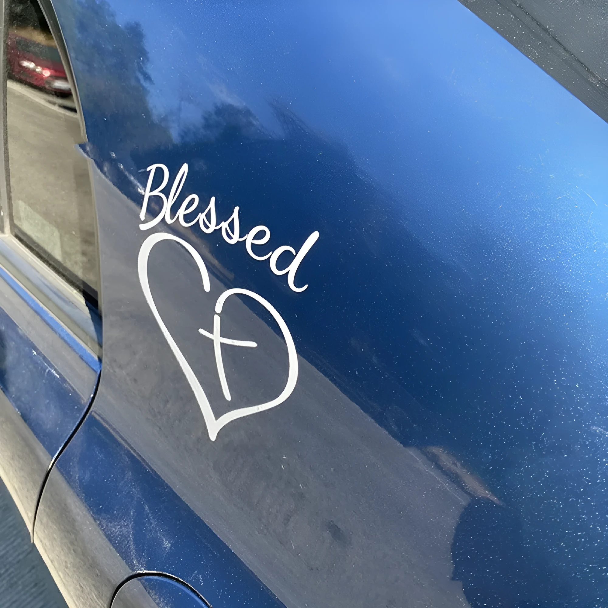 Faith Hope Love text with heart design vinyl sticker in black, white, or red colours.