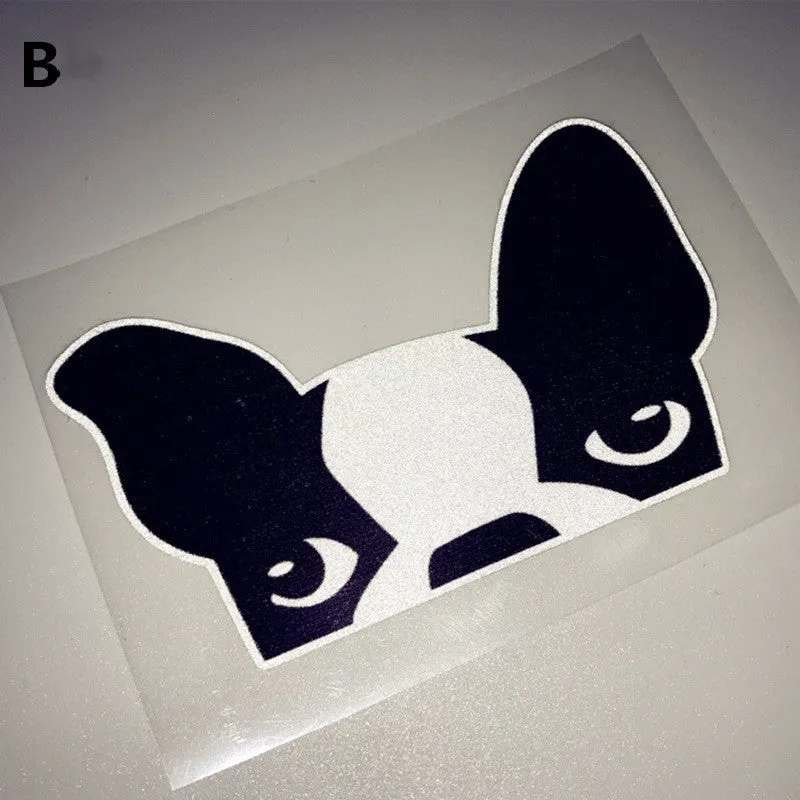 Pack of 10 reflective bulldog stickers 11cm x 7cm in three colour options, strong adhesive for car bumper or pet collar