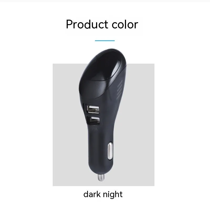 White car USB charger with negative ion purifier showing compact dimensions