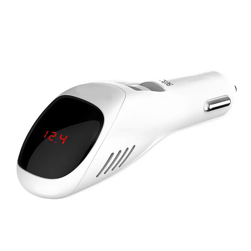 White car USB charger with negative ion purifier showing compact dimensions