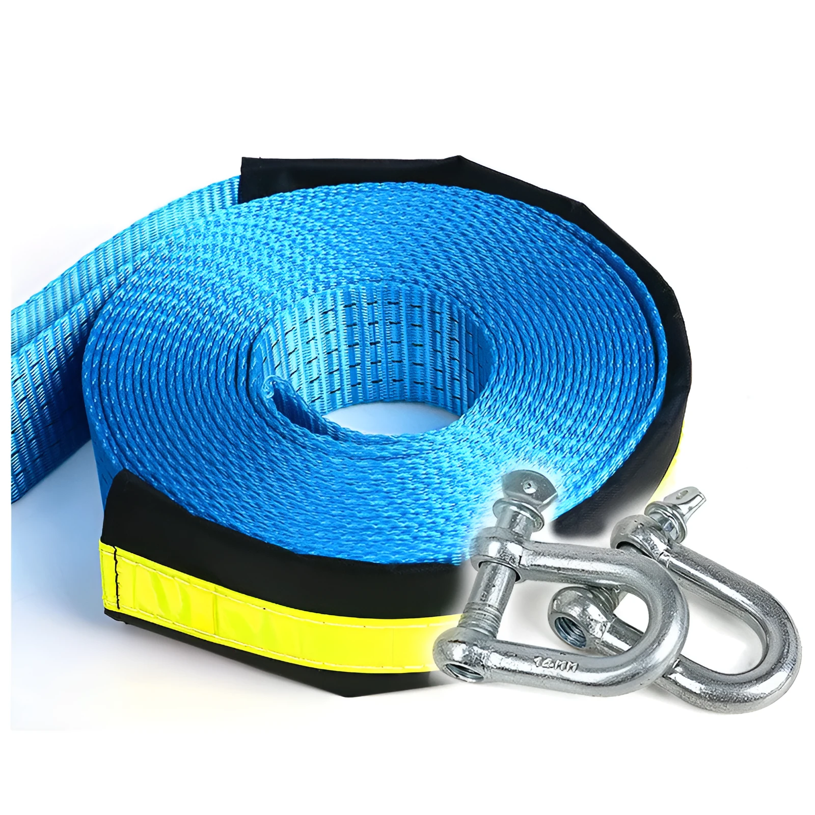 Blue polyester elastic tow rope with hook fixers, 5 metres long, 8 ton break strength for car towing