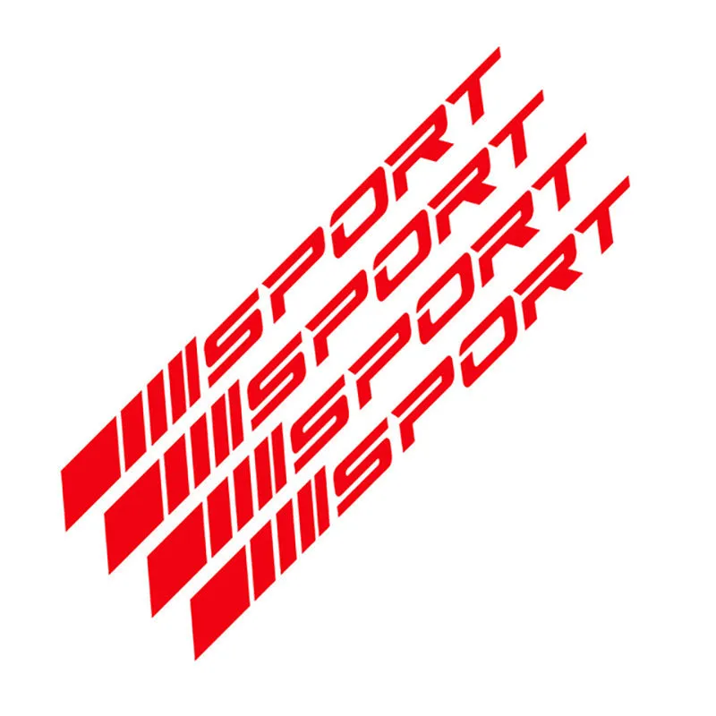 Sports mode hollow design car rim sticker in red colour, shown at 10cm by 0.7cm size.