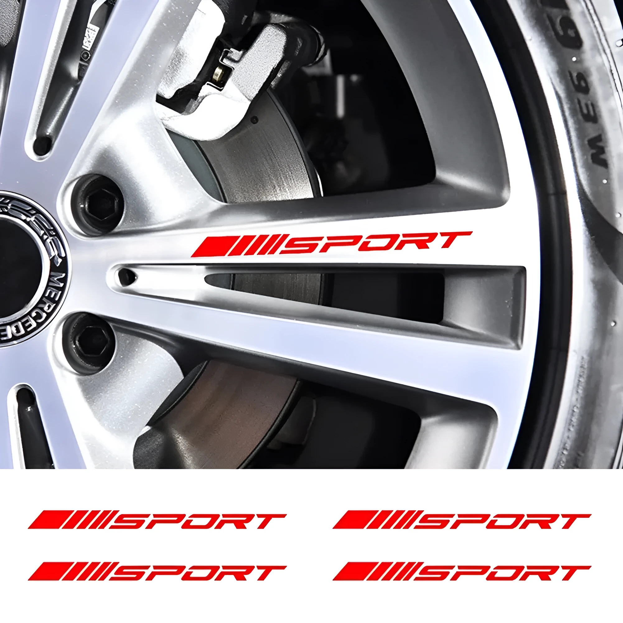 Sports mode hollow design car rim sticker in red colour, shown at 10cm by 0.7cm size.