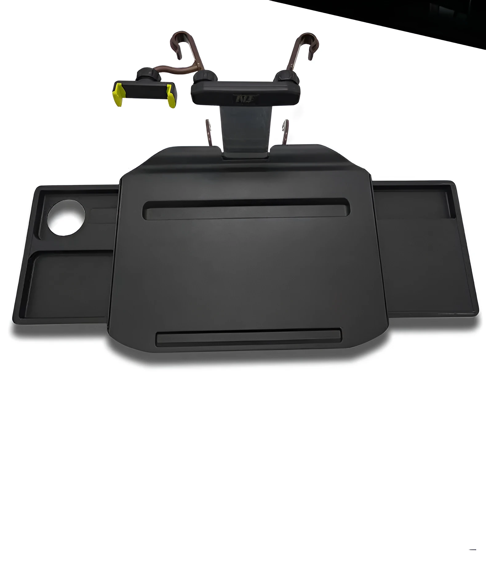 Child car study desk in ABS plastic with laptop holder, two removable trays, and phone holder, black colour