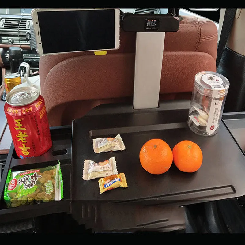 Child car study desk in ABS plastic with laptop holder, two removable trays, and phone holder, black colour