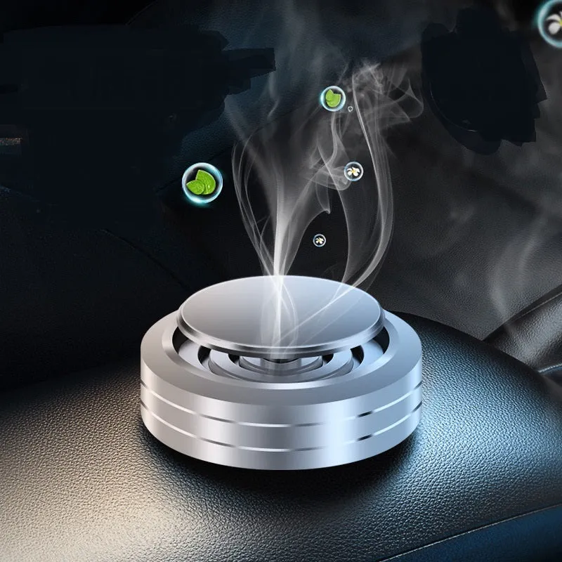 Creative solid balm car aromatherapy decoration in aluminium alloy polished painted finish, shown in silver with a car vent clip