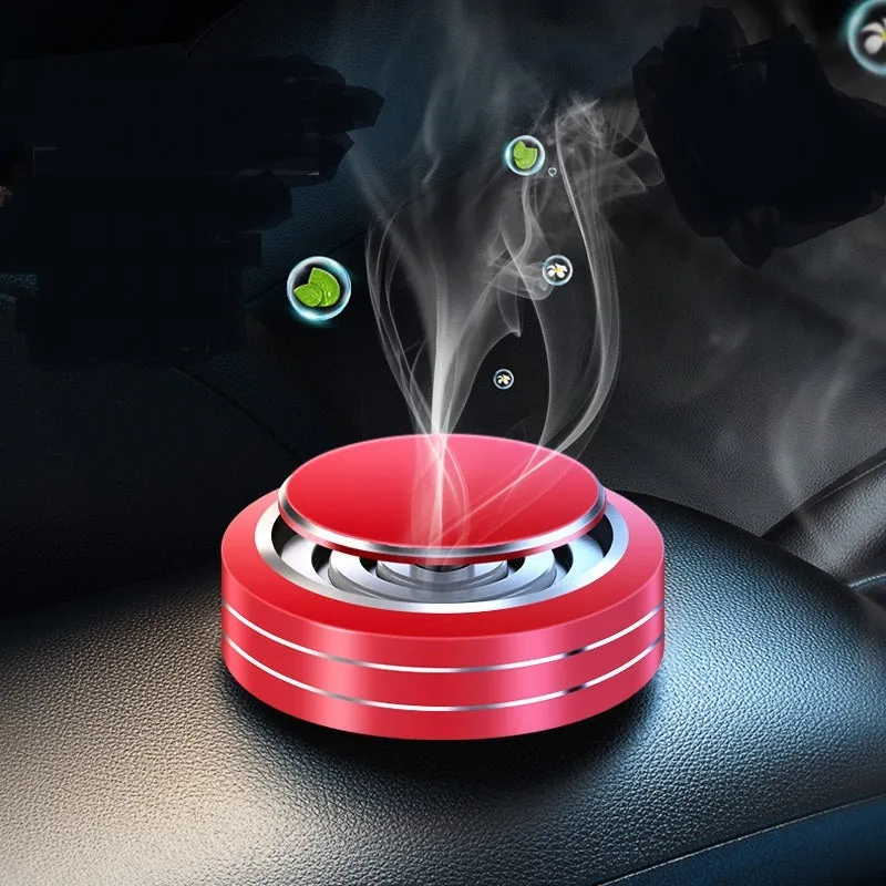 Creative solid balm car aromatherapy decoration in aluminium alloy polished painted finish, shown in silver with a car vent clip