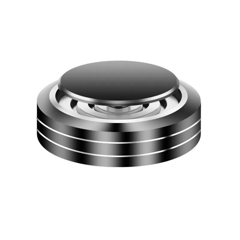 Creative solid balm car aromatherapy decoration in aluminium alloy polished painted finish, shown in silver with a car vent clip