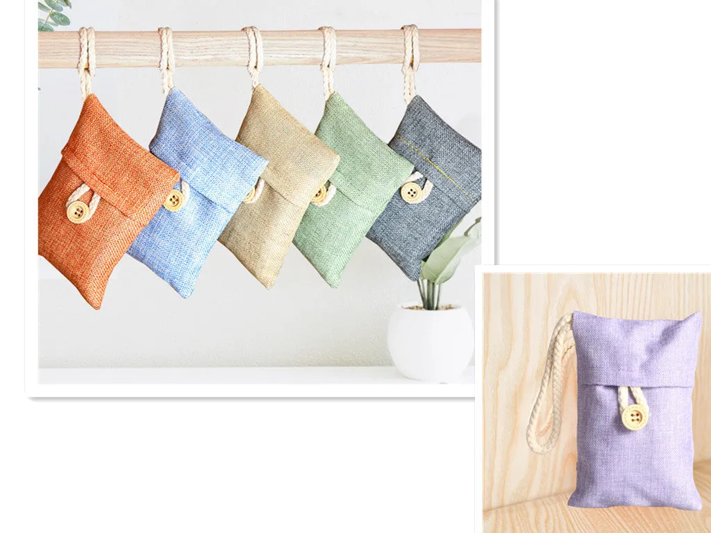 Bamboo charcoal air purifying bag 100g in beige, used for removing formaldehyde and odours in wardrobes