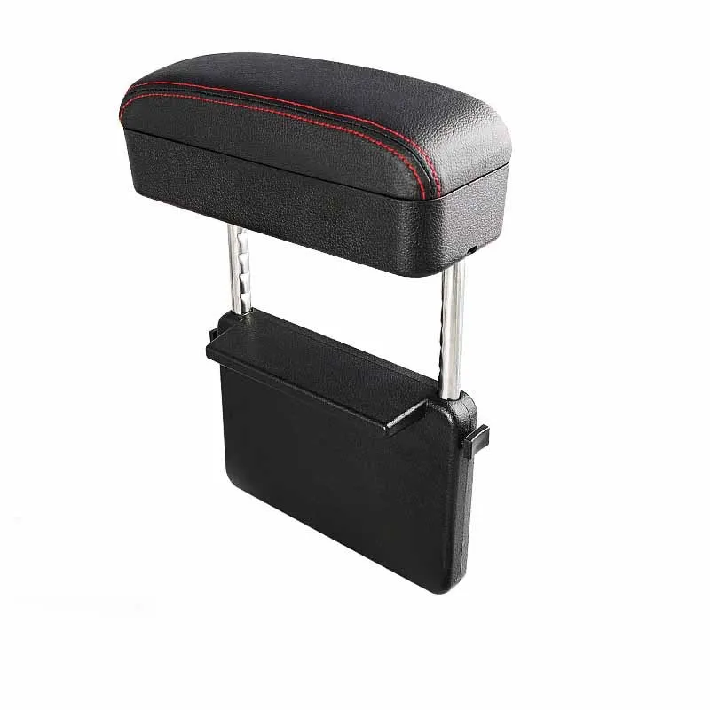 Universal central lifting seat clamping storage box in beige leather for vehicle middle seat, 28.5 x 23.5 x 20.5 cm