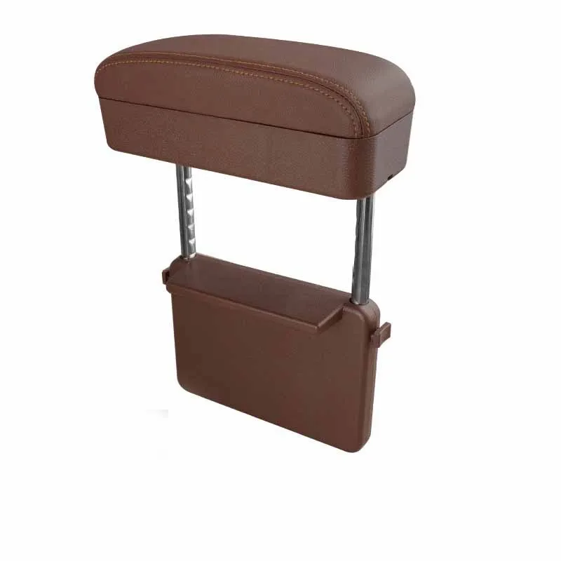 Universal central lifting seat clamping storage box in beige leather for vehicle middle seat, 28.5 x 23.5 x 20.5 cm