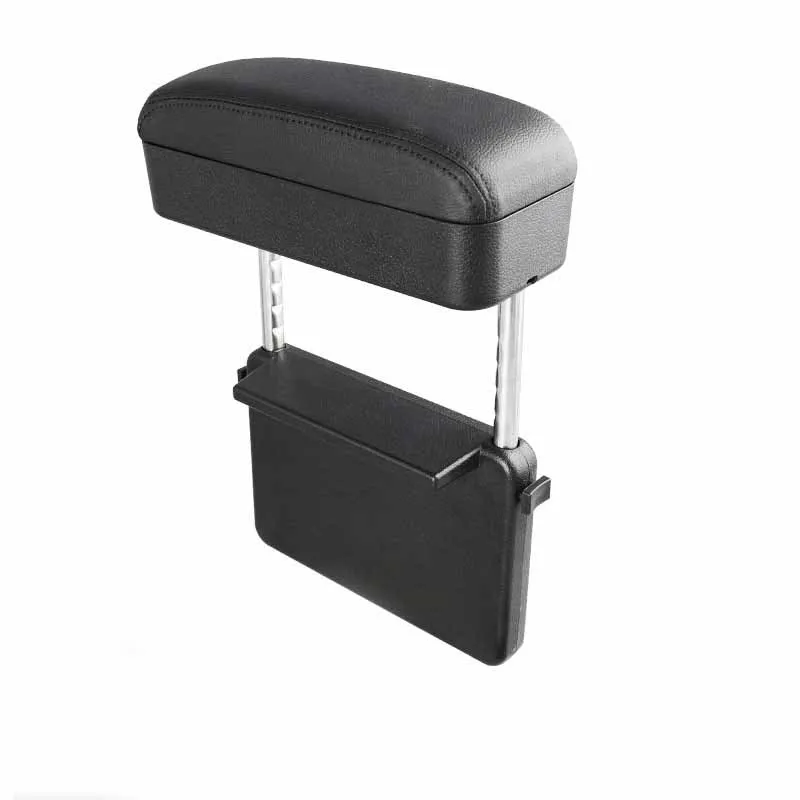 Universal central lifting seat clamping storage box in beige leather for vehicle middle seat, 28.5 x 23.5 x 20.5 cm
