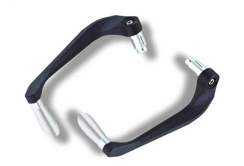 Pair of aluminium alloy motorcycle hand guards in red with striped horns design for electric bikes
