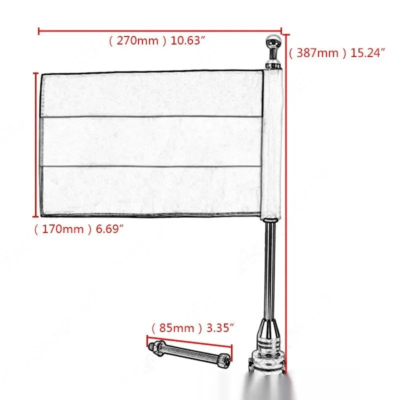 Black and silver chrome vehicle tail box flagpole for mounting on bumpers or luggage racks.