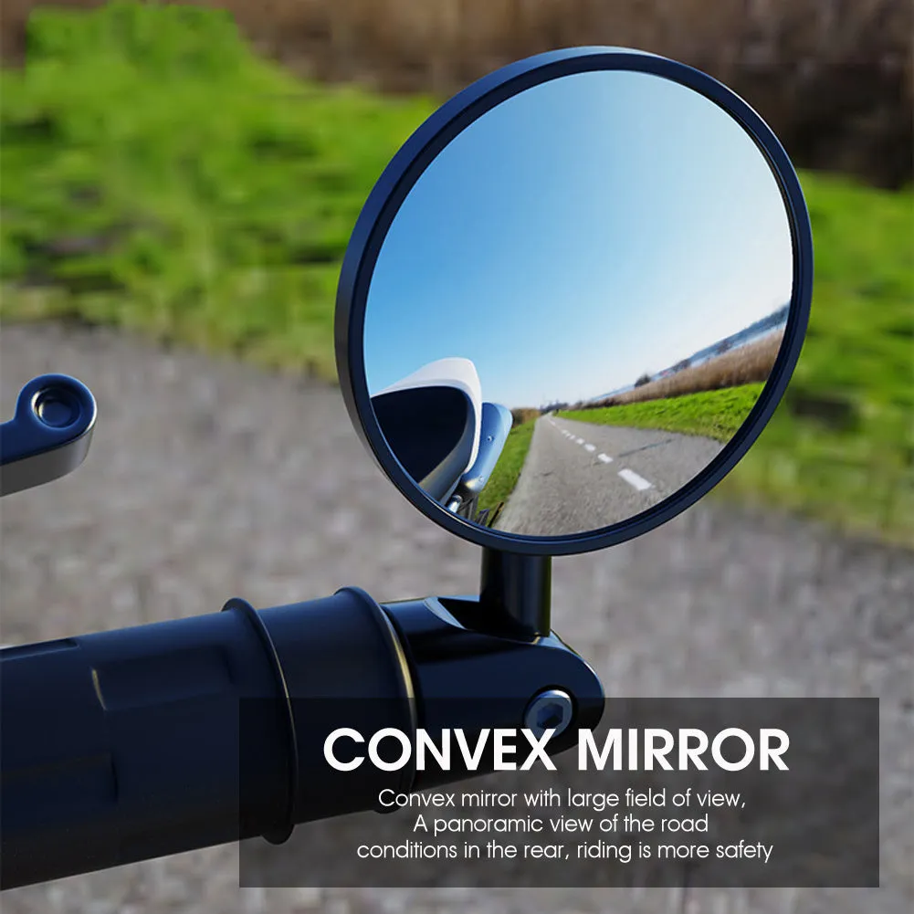Pair of round motorcycle handle mirrors, 113x89mm, black convex and flat versions shown