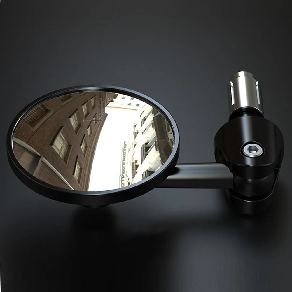 Pair of round motorcycle handle mirrors, 113x89mm, black convex and flat versions shown