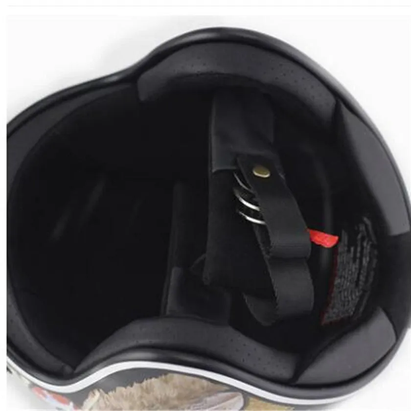 Retro half helmet with personality pattern, imported ABS shell, double D buckle, available in five sizes