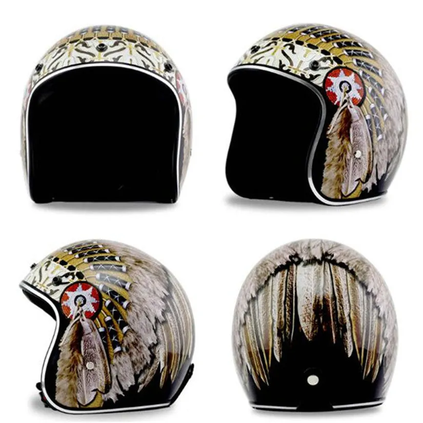 Retro half helmet with personality pattern, imported ABS shell, double D buckle, available in five sizes