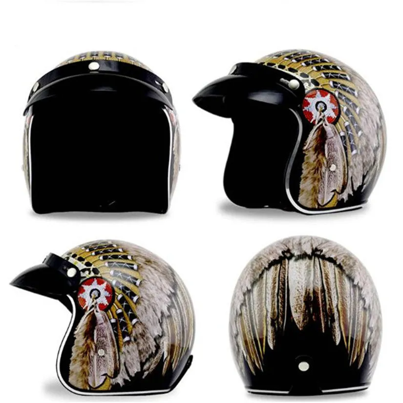 Retro half helmet with personality pattern, imported ABS shell, double D buckle, available in five sizes