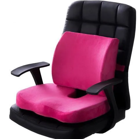 Flannelette chair cushion back waist protector set with 31.5x32x10cm back cushion and 45x35x7cm seat cushion in black colour