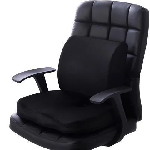 Flannelette chair cushion back waist protector set with 31.5x32x10cm back cushion and 45x35x7cm seat cushion in black colour