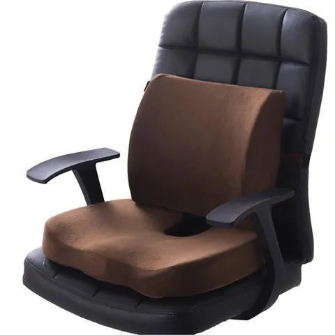 Flannelette chair cushion back waist protector set with 31.5x32x10cm back cushion and 45x35x7cm seat cushion in black colour