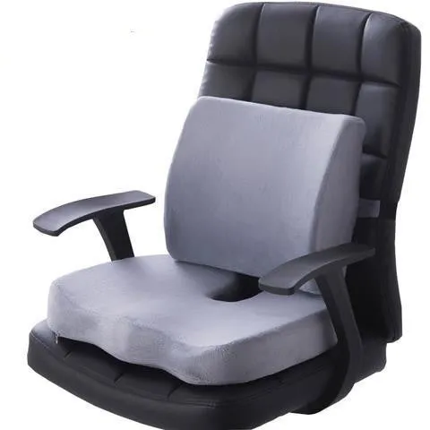 Flannelette chair cushion back waist protector set with 31.5x32x10cm back cushion and 45x35x7cm seat cushion in black colour