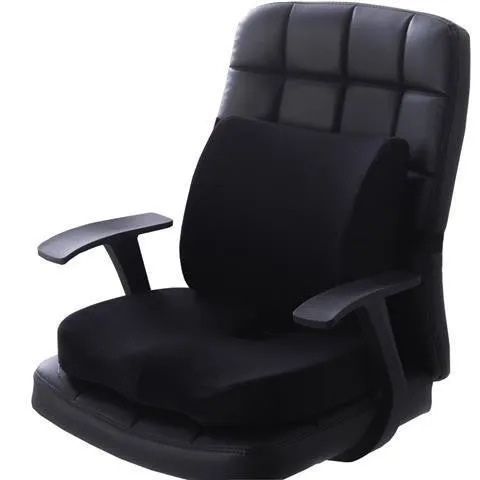 Flannelette chair cushion back waist protector set with 31.5x32x10cm back cushion and 45x35x7cm seat cushion in black colour
