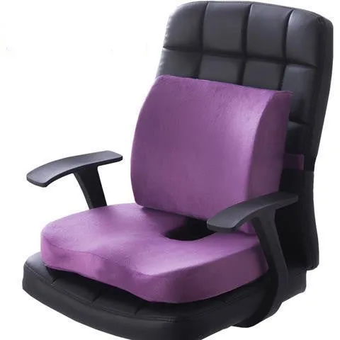 Flannelette chair cushion back waist protector set with 31.5x32x10cm back cushion and 45x35x7cm seat cushion in black colour