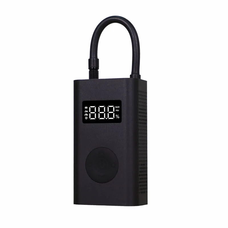 Black wireless cordless car air pump with USB charging, 150psi, 25L/min, 2000mAh, and LED light