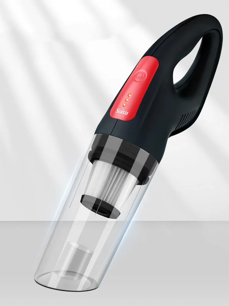 Handheld wireless car vacuum cleaner with black body, compact size 364x77x115mm, 6000Pa suction
